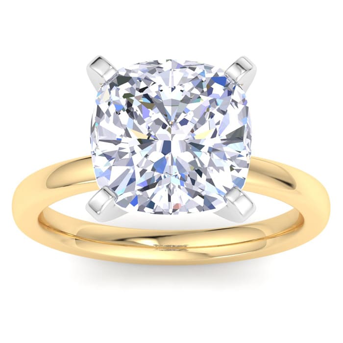5 Carat Cushion Cut Lab Grown Diamond Ring In 14K Yellow Gold, Solitaire