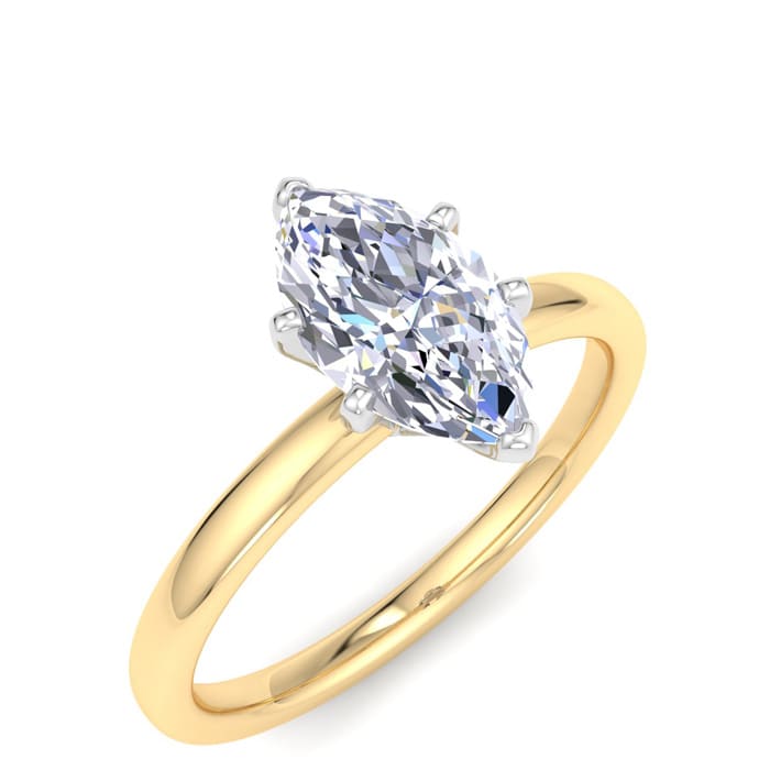 1 Carat Marquise Shape Lab Grown Diamond Ring In 14K Yellow Gold, Solitaire