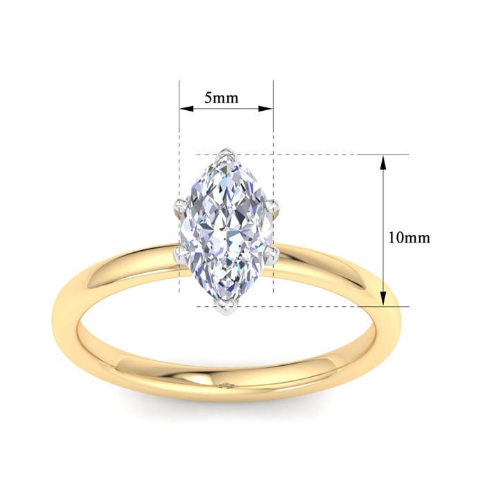 1 Carat Marquise Shape Lab Grown Diamond Ring In 14K Yellow Gold, Solitaire