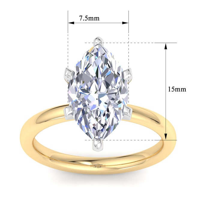 3 Carat Marquise Shape Lab Grown Diamond Ring In 14K Yellow Gold, Solitaire