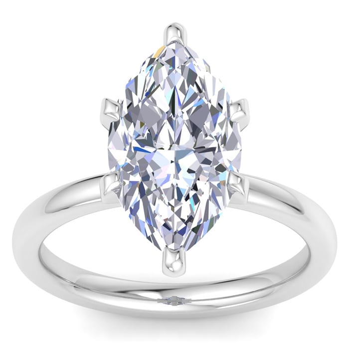 4 Carat Marquise Shape Lab Grown Diamond Ring In 14K White Gold, Solitaire