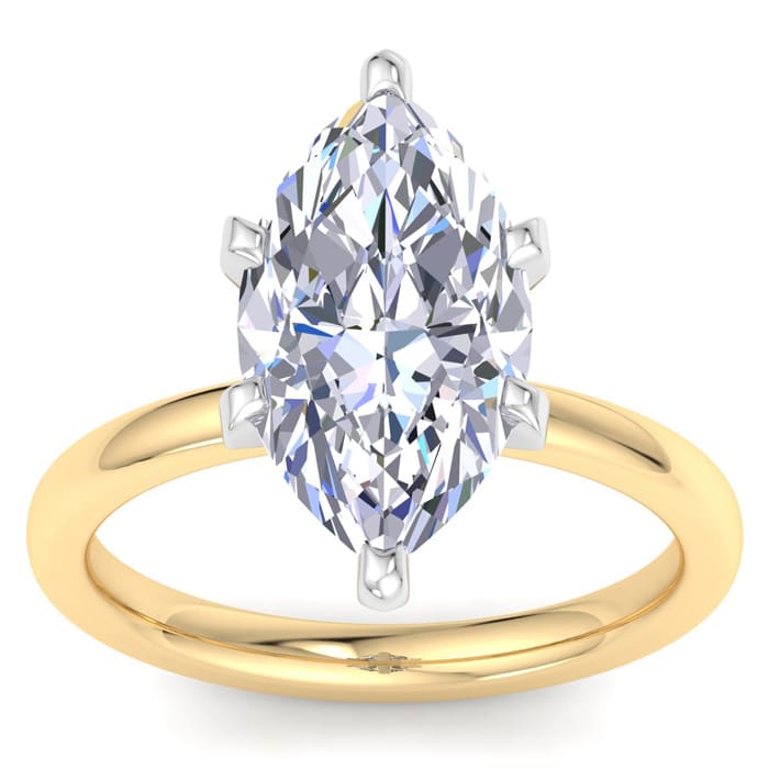 4 Carat Marquise Shape Lab Grown Diamond Ring In 14K Yellow Gold, Solitaire