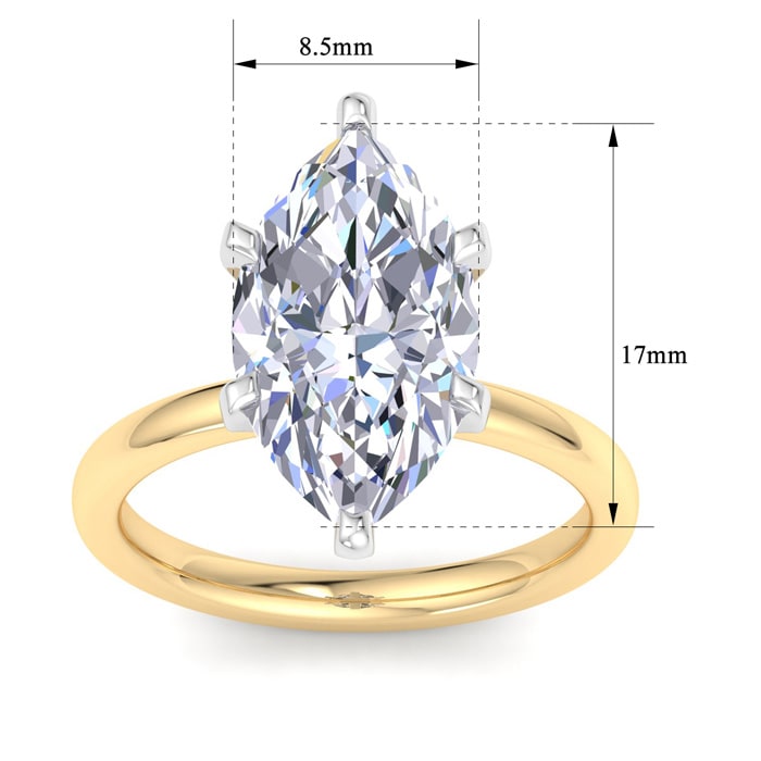 5 Carat Marquise Shape Lab Grown Diamond Ring In 14K Yellow Gold, Solitaire