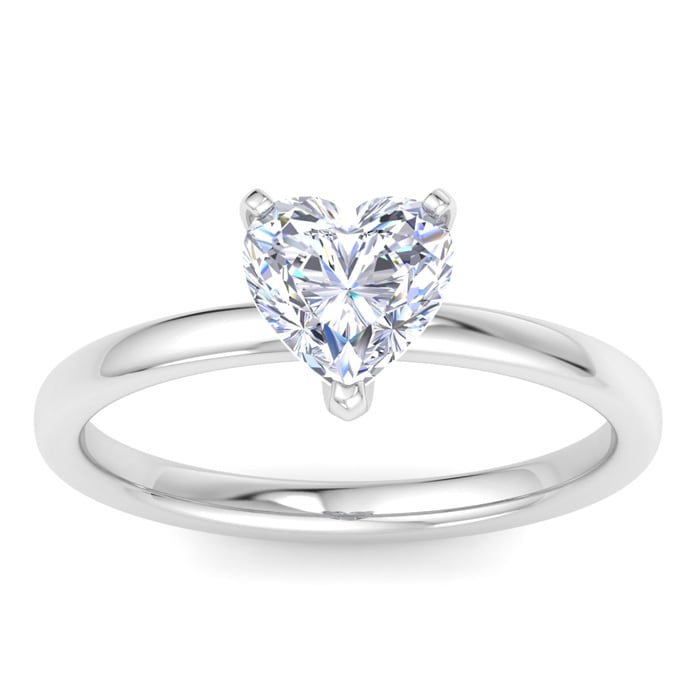 1 Carat Heart Shape Lab Grown Diamond Ring In 14K White Gold, Solitaire