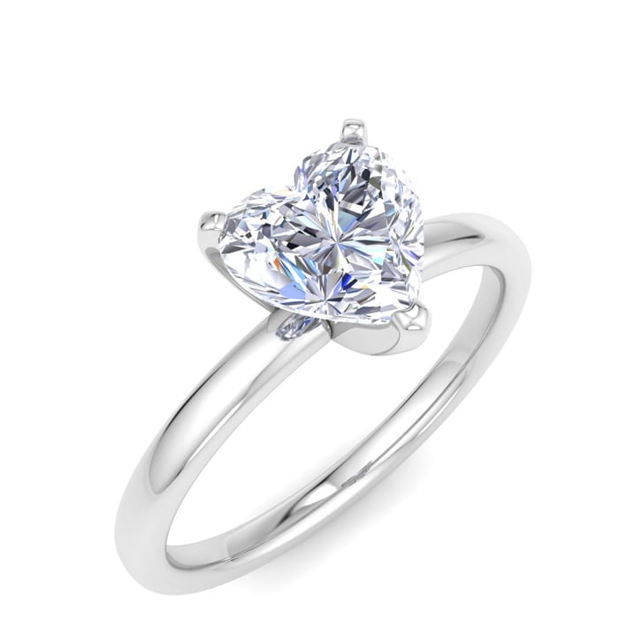 1 Carat Heart Shape Lab Grown Diamond Ring In 14K White Gold, Solitaire