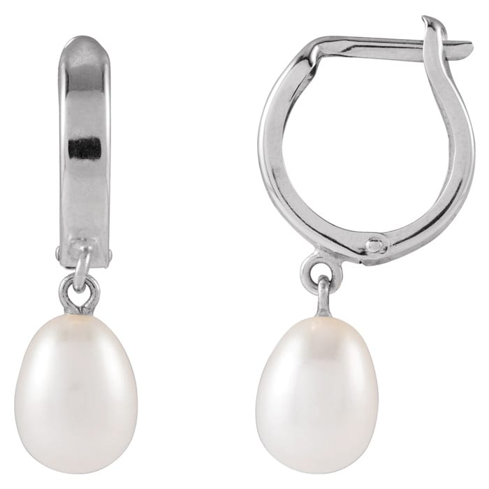 Pearl Drop Earrings With 5.5-6MM Freshwater Cultured Pearls In 14 Karat White Gold, 1/2 Inch