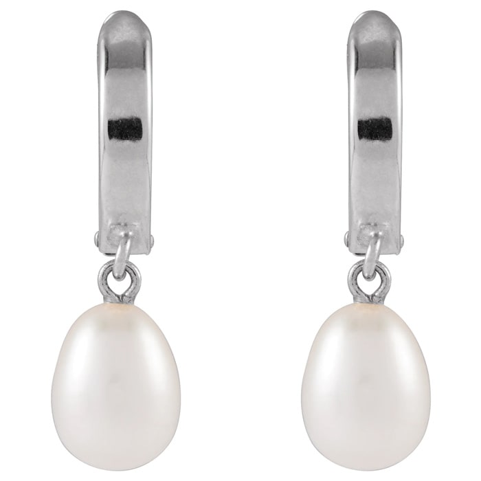 Pearl Drop Earrings With 5.5-6MM Freshwater Cultured Pearls In 14 Karat White Gold, 1/2 Inch