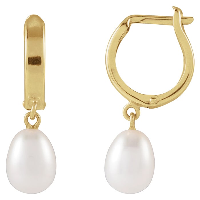 Pearl Drop Earrings With 5.5-6MM Freshwater Cultured Pearls In 14 Karat Yellow Gold, 1/2 Inch