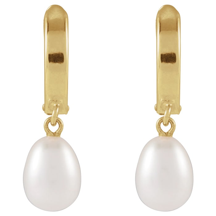 Pearl Drop Earrings With 5.5-6MM Freshwater Cultured Pearls In 14 Karat Yellow Gold, 1/2 Inch