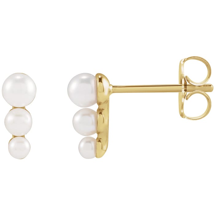 Pearl Drop Earrings With 2-3MM Freshwater Cultured Pearls In 14 Karat Yellow Gold, 1/3 Inch