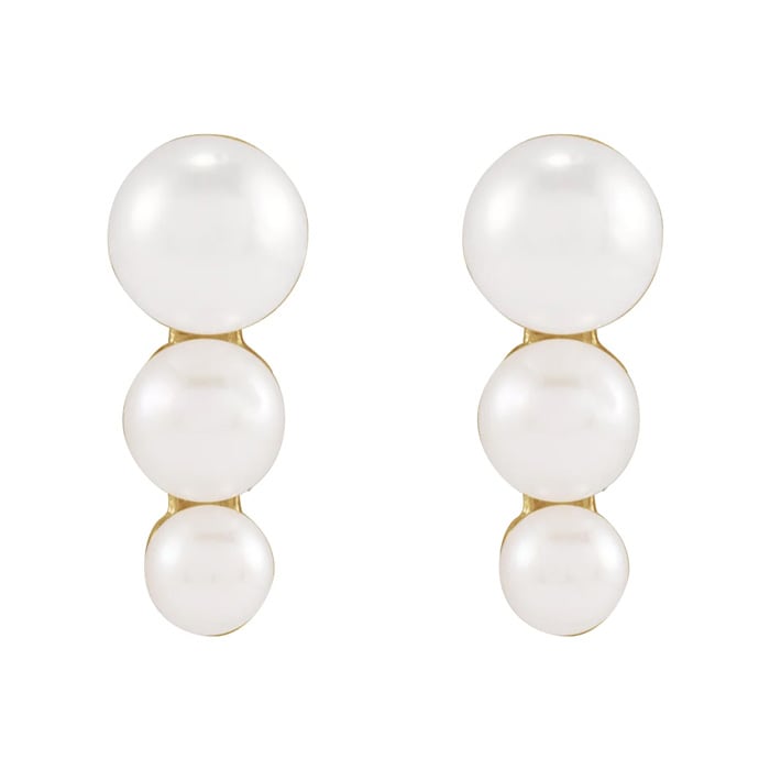Pearl Drop Earrings With 2-3MM Freshwater Cultured Pearls In 14 Karat Yellow Gold, 1/3 Inch