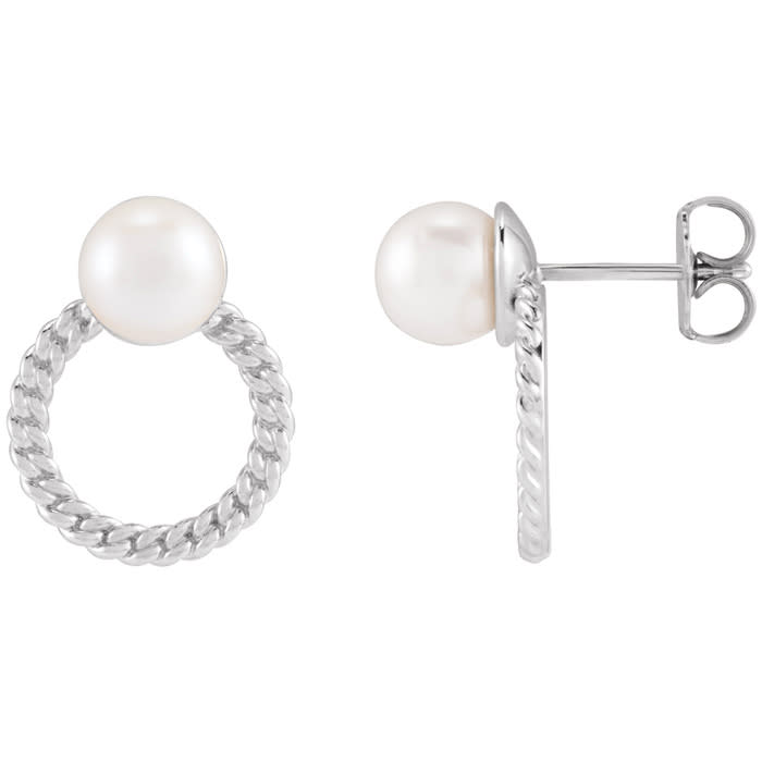 Pearl Drop Earrings With 6MM Akoya Pearls In 14 Karat White Gold, 1/2 Inch