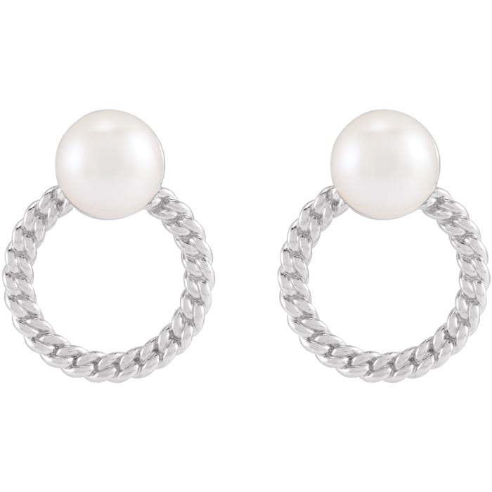 Pearl Drop Earrings With 6MM Akoya Pearls In 14 Karat White Gold, 1/2 Inch