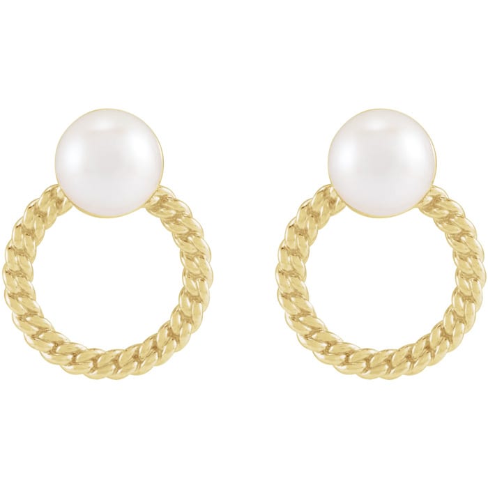 Pearl Drop Earrings With 6MM Akoya Pearls In 14 Karat Yellow Gold, 1/2 Inch