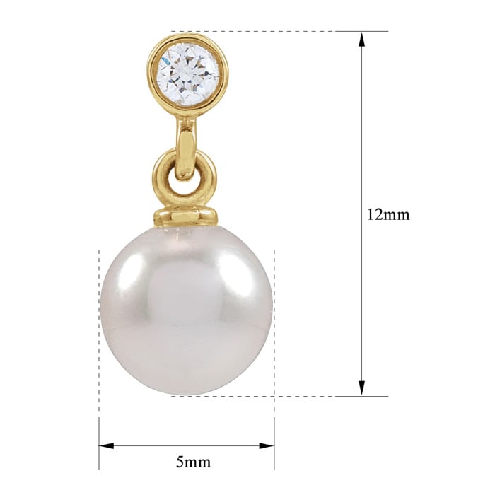 Pearl Drop Earrings With 5MM Akoya Pearls and Diamonds In 14 Karat Yellow Gold, 1/2 Inch