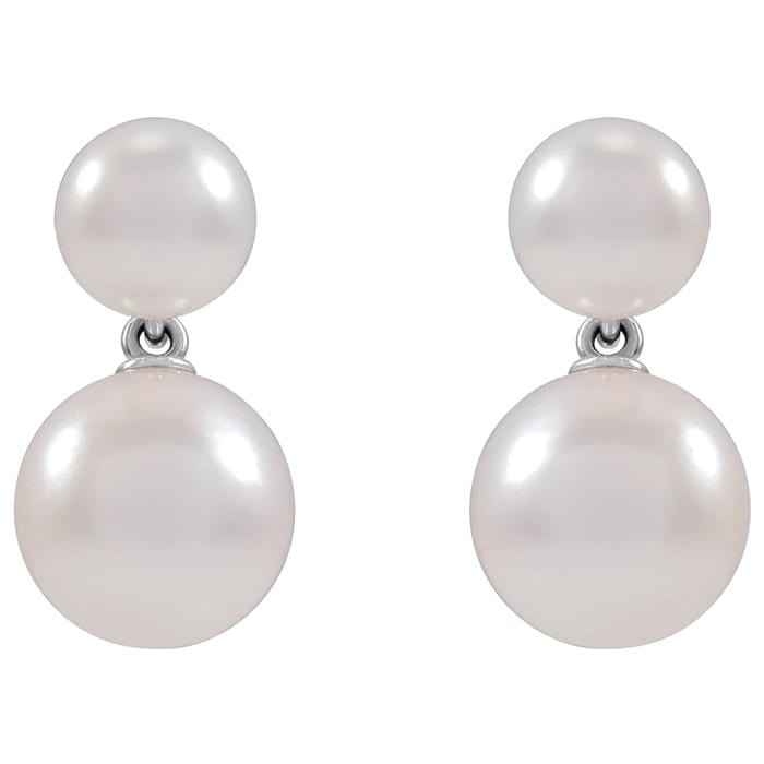 Pearl Drop Earrings With 4-6MM Akoya Pearls In 14 Karat White Gold, 1/2 Inch