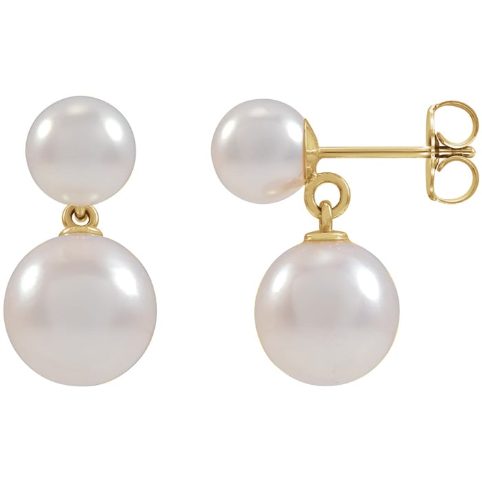Pearl Drop Earrings With 4-6MM Akoya Pearls In 14 Karat Yellow Gold, 1/2 Inch