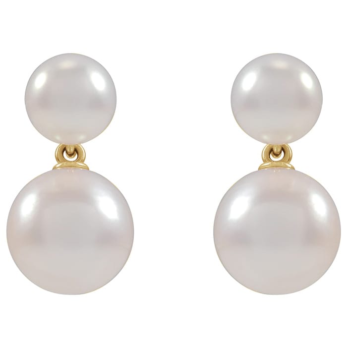 Pearl Drop Earrings With 4-6MM Akoya Pearls In 14 Karat Yellow Gold, 1/2 Inch