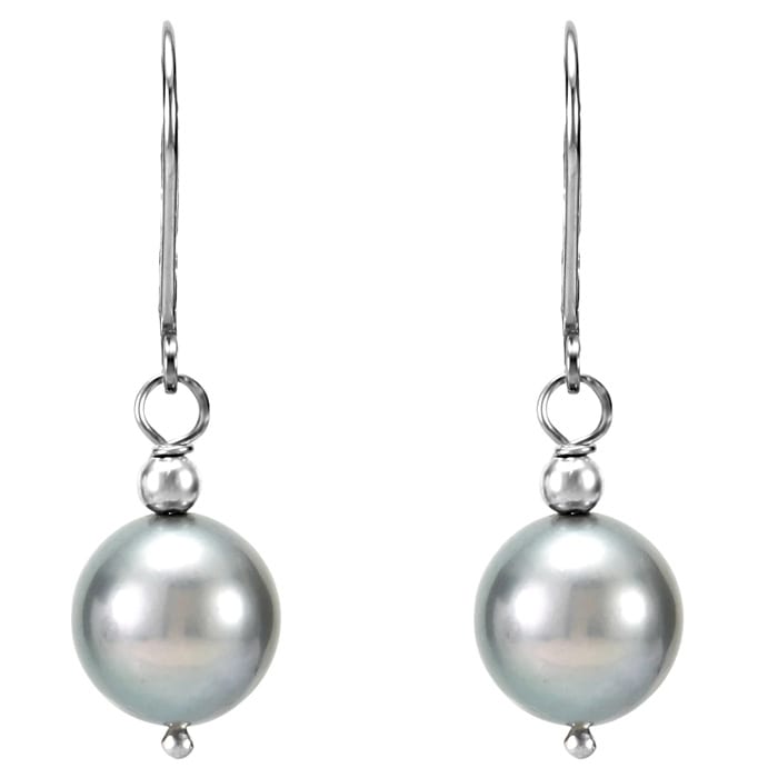 Pearl Drop Earrings With 10MM Gray Freshwater Cultured Pearls In Sterling Silver, 1 1/4 Inches