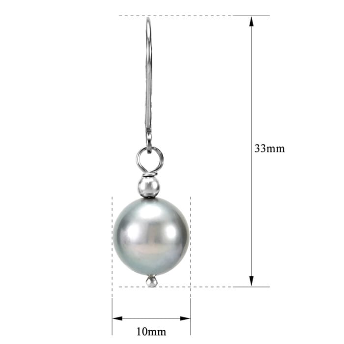 Pearl Drop Earrings With 10MM Gray Freshwater Cultured Pearls In Sterling Silver, 1 1/4 Inches