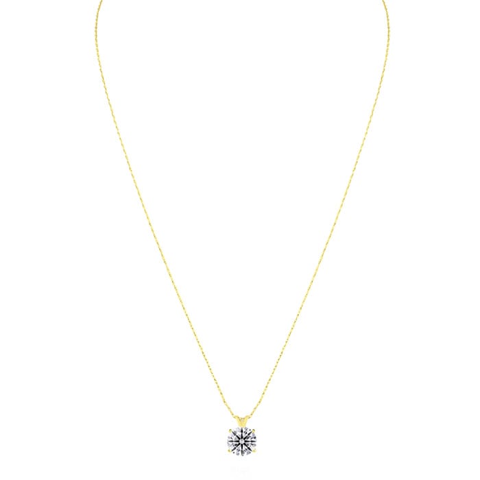 2 Carat Round Shape Lab Grown Diamond Solitaire Necklace In 14K Yellow Gold