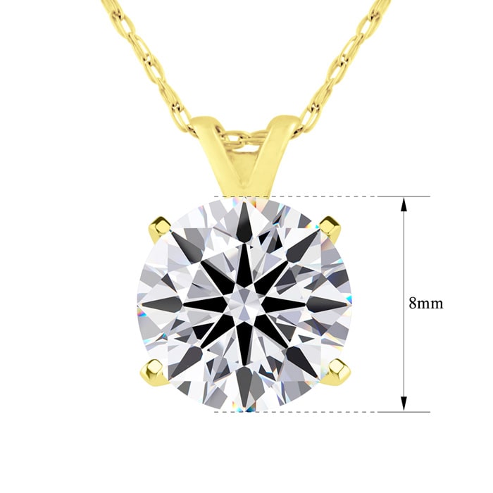 2 Carat Round Shape Lab Grown Diamond Solitaire Necklace In 14K Yellow Gold