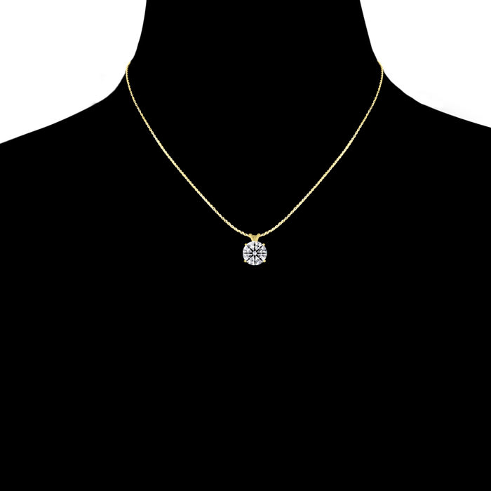 3 Carat Round Shape Lab Grown Diamond Solitaire Necklace In 14K Yellow Gold