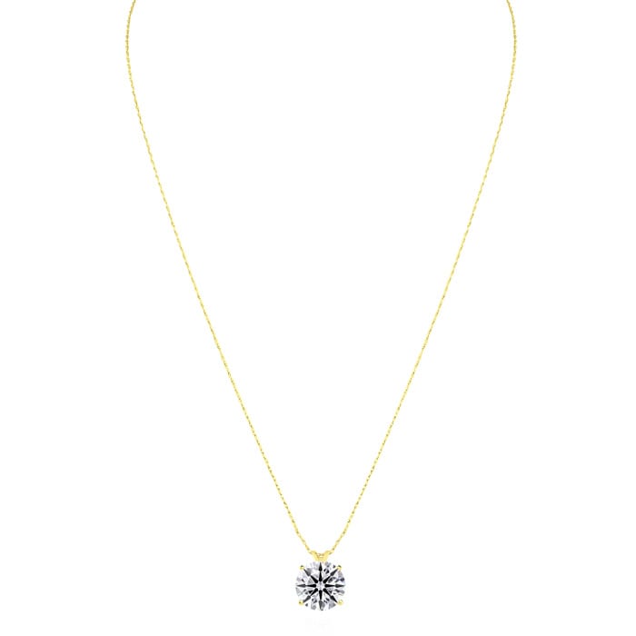 4 Carat Round Shape Lab Grown Diamond Solitaire Necklace In 14K Yellow Gold