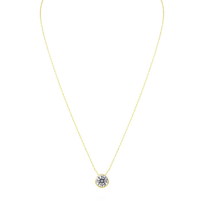 2 Carat Round Shape Lab Grown Diamond Solitaire Necklace In 14K Yellow Gold