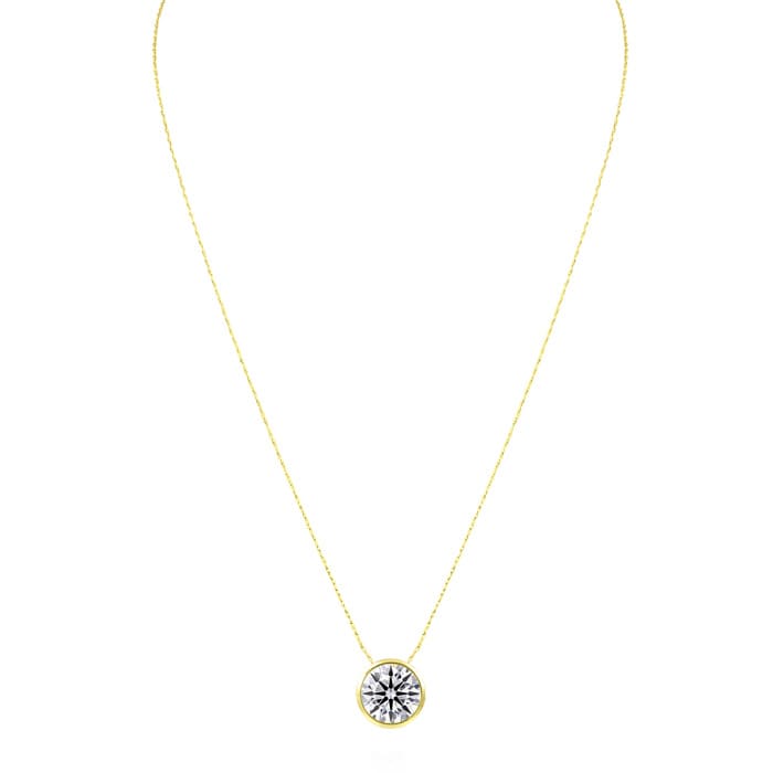 4 Carat Round Shape Lab Grown Diamond Solitaire Necklace In 14K Yellow Gold