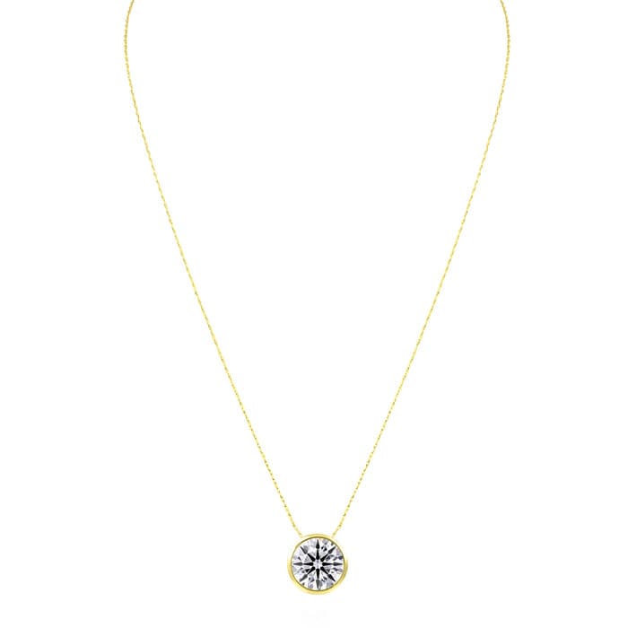 5 Carat Round Shape Lab Grown Diamond Solitaire Necklace In 14K Yellow Gold