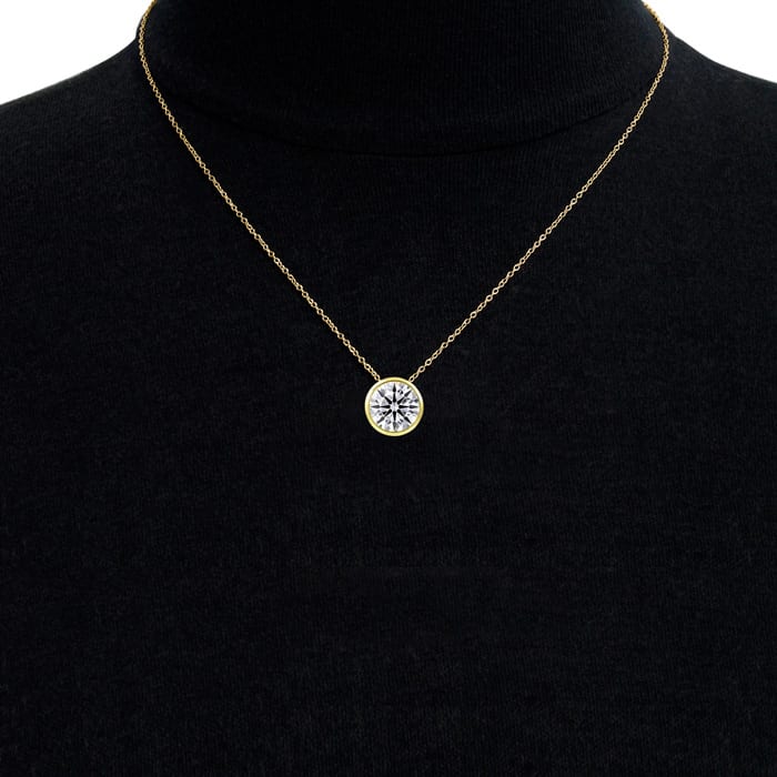 5 Carat Round Shape Lab Grown Diamond Solitaire Necklace In 14K Yellow Gold