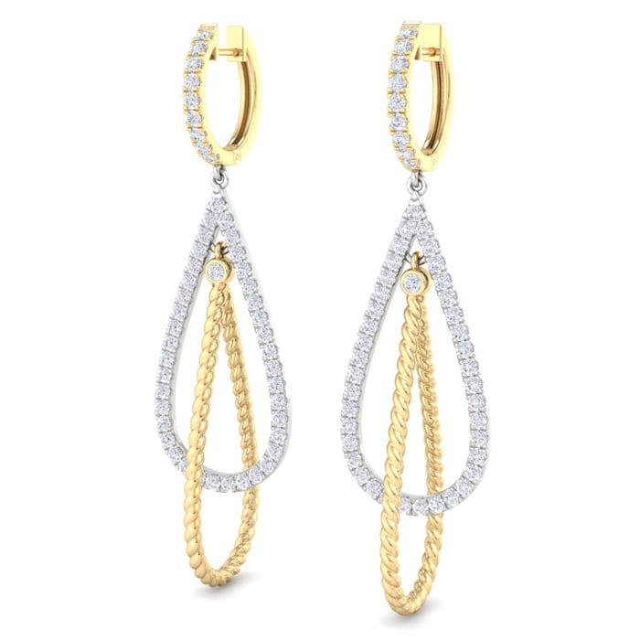 2 Carat Lab Grown Diamond Drop Earrings In 14 Karat Two Tone Gold