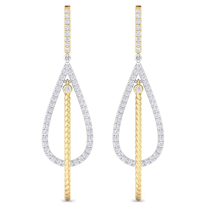 2 Carat Diamond Hoop Earrings In 14 Karat Two Tone Gold, 2 1/2 Inches