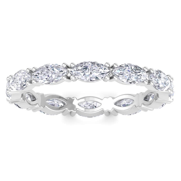 2 Carat Marquise Shape Lab Grown Diamond Eternity Ring In 14 Karat White Gold, Ring Size 9
