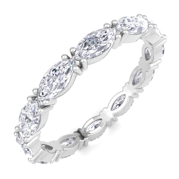 2 Carat Marquise Shape Lab Grown Diamond Eternity Ring In 14 Karat White Gold, Ring Size 9