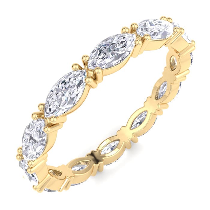 2 Carat Marquise Shape Lab Grown Diamond Eternity Ring In 14 Karat Yellow Gold, Ring Size 8