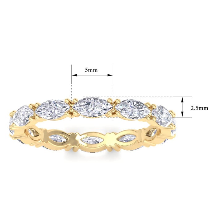 2 Carat Marquise Shape Lab Grown Diamond Eternity Ring In 14 Karat Yellow Gold, Ring Size 9