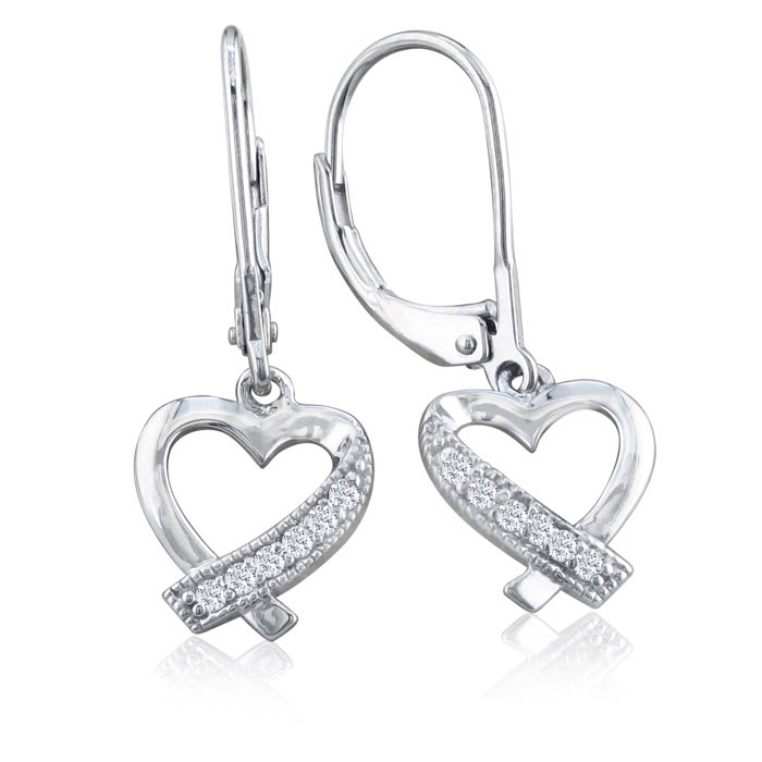 Diamond Heart Earrings in Sterling Silver

