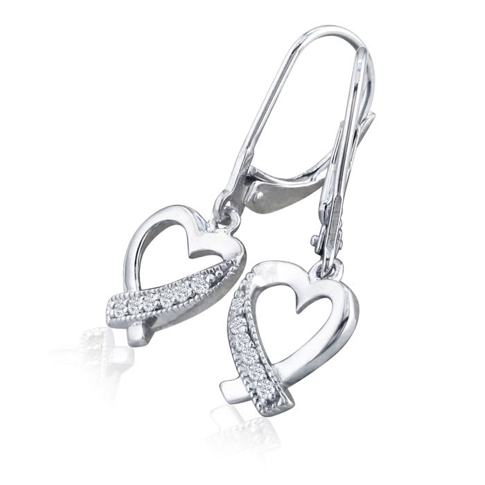Diamond Heart Earrings in Sterling Silver
