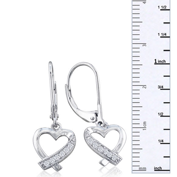 Diamond Heart Earrings in Sterling Silver
