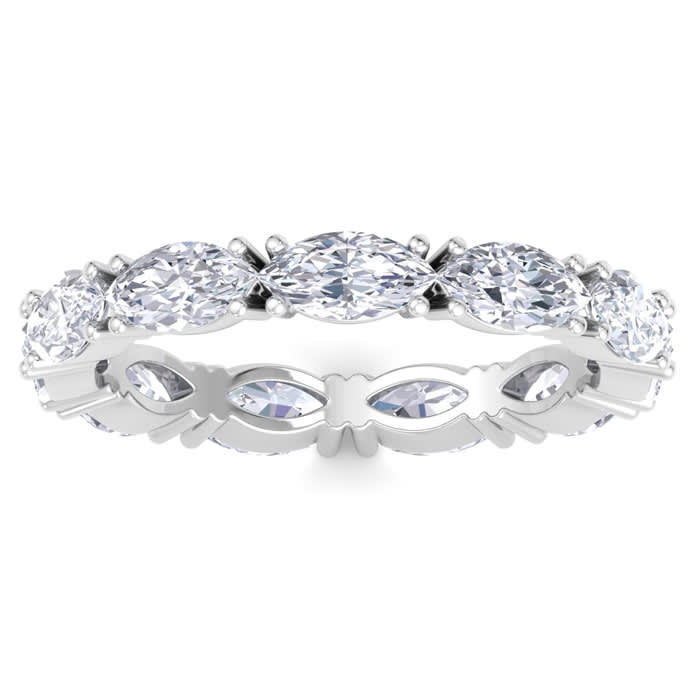 2 3/4 Carat Marquise Shape Lab Grown Diamond Eternity Ring In 14 Karat White Gold, Ring Size 7