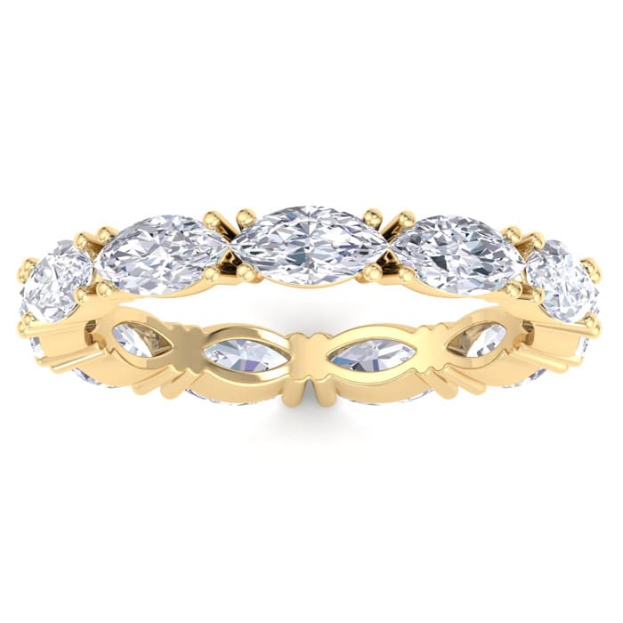 2 1/2 Carat Marquise Shape Lab Grown Diamond Eternity Ring In 14 Karat Yellow Gold, Ring Size 4.5