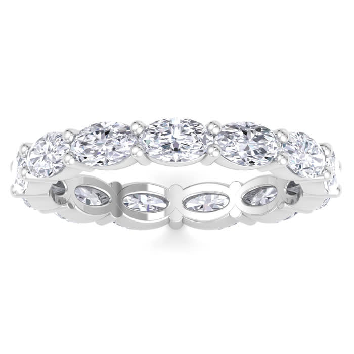 2 3/4 Carat Oval Shape Lab Grown Diamond Eternity Ring In 14 Karat White Gold, Ring Size 8.5