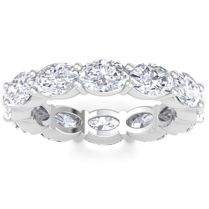 4 Carat Oval Shape Lab Grown Diamond Eternity Ring In 14 Karat White Gold, Ring Size 4.5