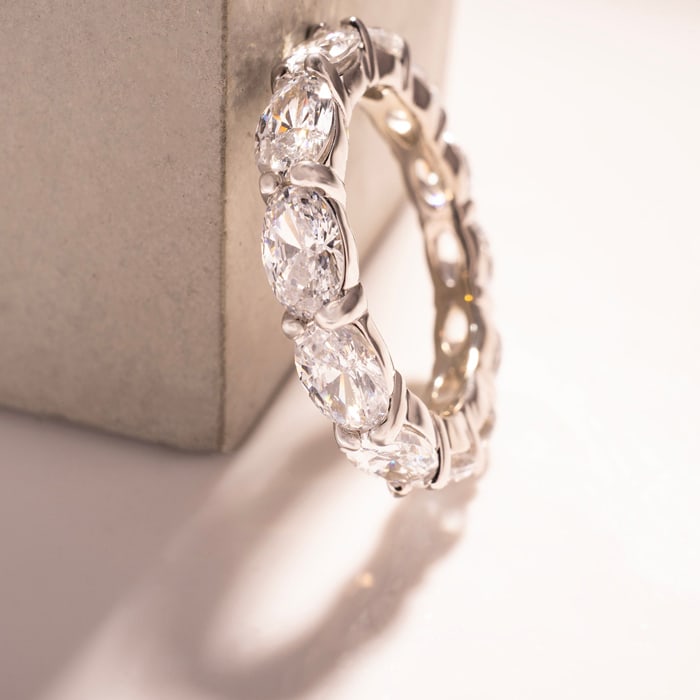 4 3/4 Carat Oval Shape Lab Grown Diamond Eternity Ring In 14 Karat White Gold, Ring Size 9