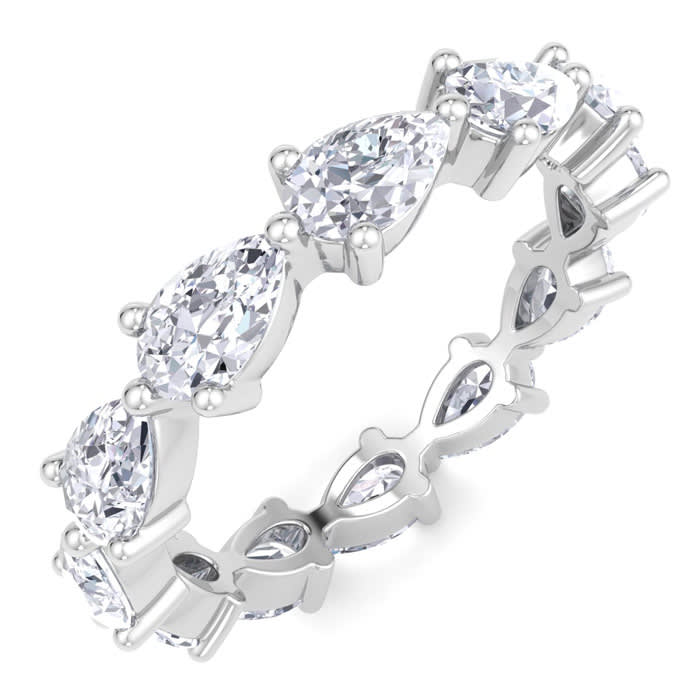 3 Carat Pear Shape Lab Grown Diamond Eternity Ring In 14 Karat White Gold, Ring Size 7