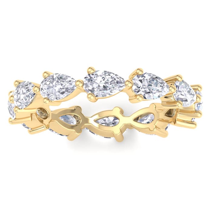 3 1/4 Carat Pear Shape Lab Grown Diamond Eternity Ring In 14 Karat Yellow Gold, Ring Size 8.5