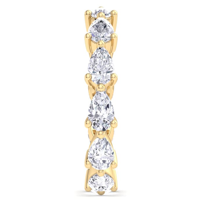 3 1/4 Carat Pear Shape Lab Grown Diamond Eternity Ring In 14 Karat Yellow Gold, Ring Size 8.5