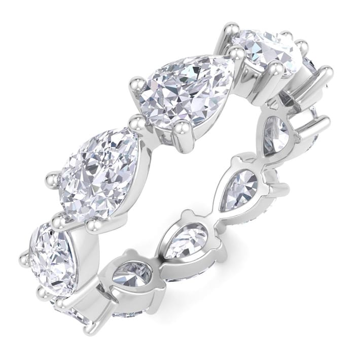 4 1/2 Carat Pear Shape Lab Grown Diamond Eternity Ring In 14 Karat White Gold, Ring Size 9